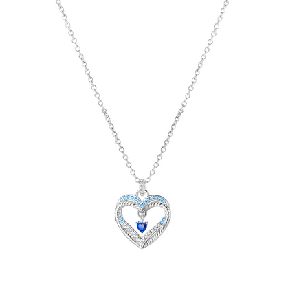 Filigree Heart Sterling Silver Necklace With Blue Gemstones - Pendant Necklaces