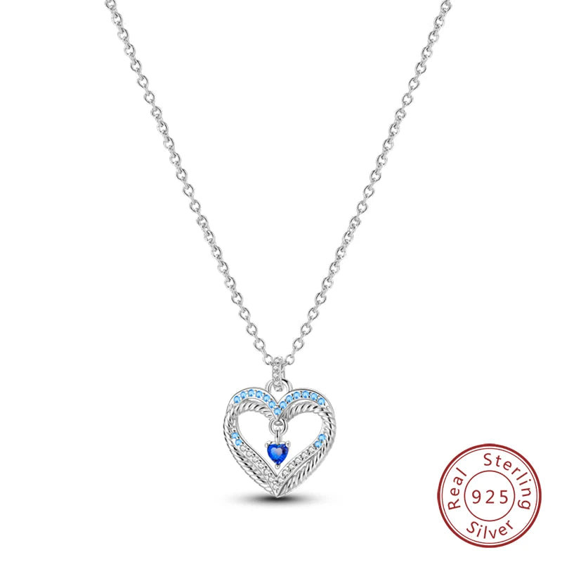 Filigree Heart Sterling Silver Necklace With Blue Gemstones - Pendant Necklaces
