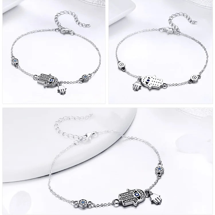 Protective Sterling Silver Lobster Clasp Blue Evil Eye Charm Bracelet - Bracelets