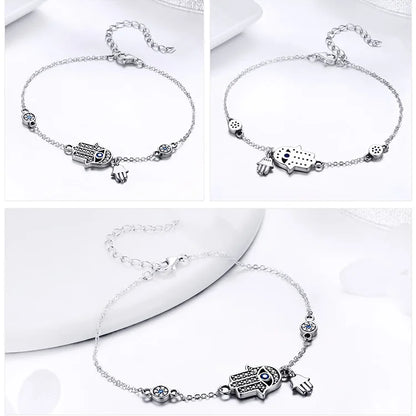 Protective Sterling Silver Lobster Clasp Blue Evil Eye Charm Bracelet - Bracelets