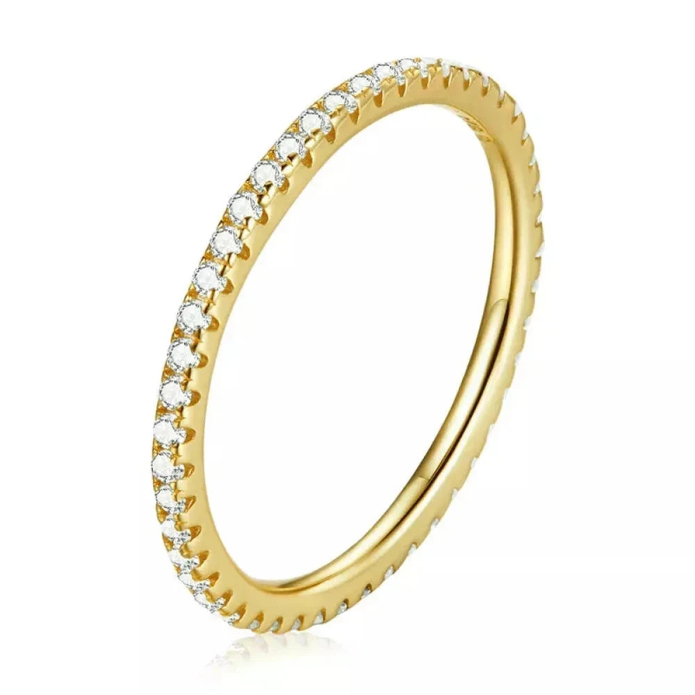 925 Sterling Silver CZ Simulated Diamond Stackable Ring Platinum Plated Eternity Bands for Women - Gold / 5 - Rings