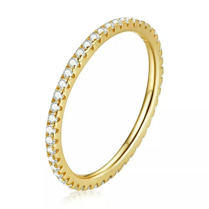 925 Sterling Silver CZ Simulated Diamond Stackable Ring Platinum Plated Eternity Bands for Women - Gold / 5 - Rings