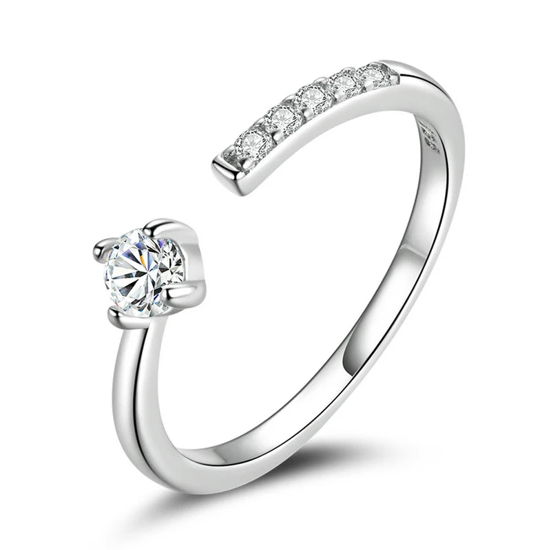 Simple Elegance: Sterling Silver Adjustable Zircon Band Ring - Rings
