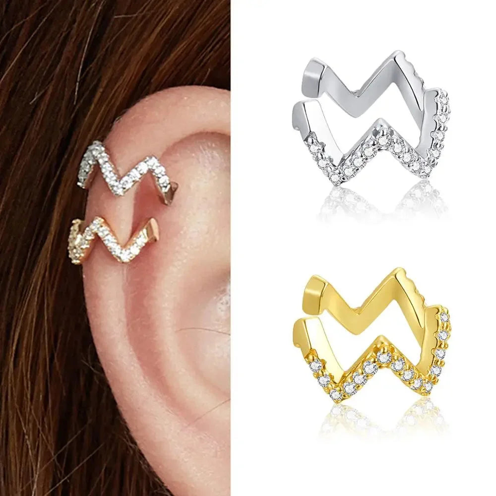 925 Sterling Silver Ear Cuff - Elegant Gold Color Clip Earrings for Women