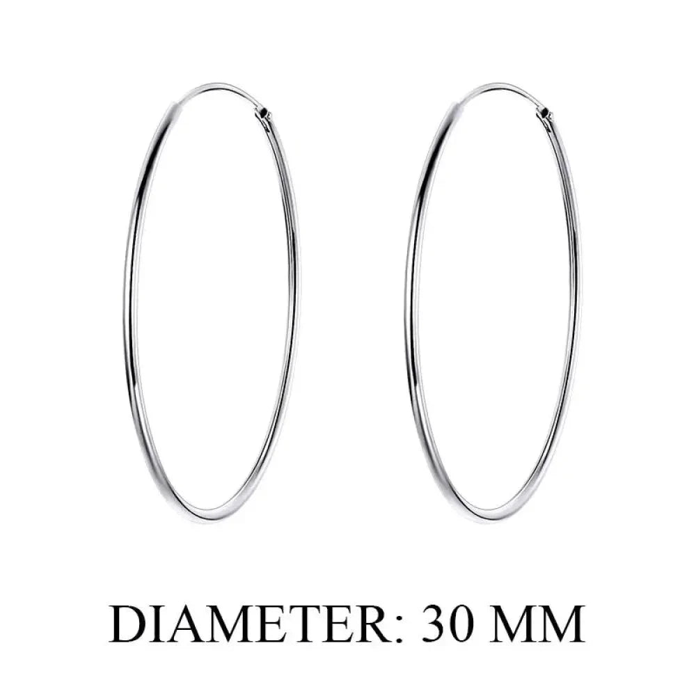 Stylish 925 Sterling Silver Large Hoop Earrings for Women - Trendy Circle Endless Huggie Big Hoops (30/40mm) - 30Mm