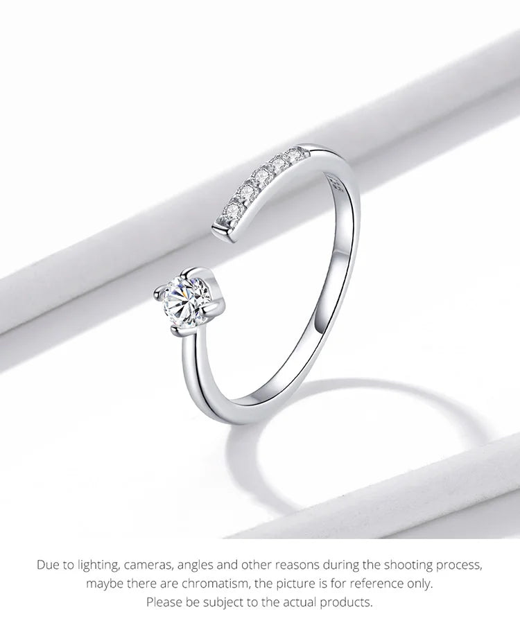 Simple Elegance: Sterling Silver Adjustable Zircon Band Ring - Rings