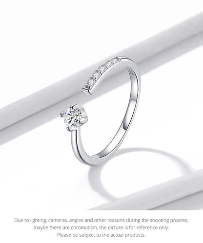 Simple Elegance: Sterling Silver Adjustable Zircon Band Ring - Rings
