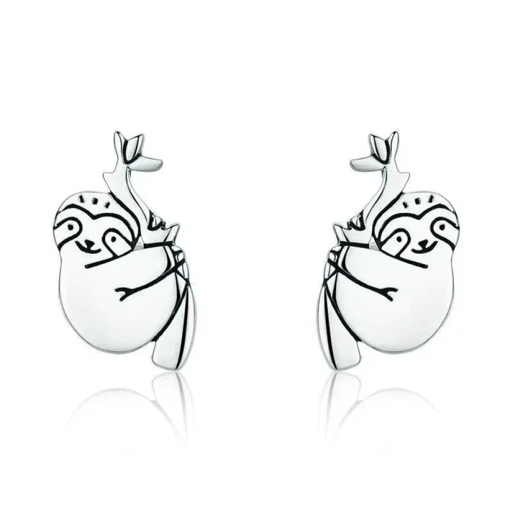 Adorable Sloth Stud Earrings in Sterling Silver - Cute Animal jewellery
