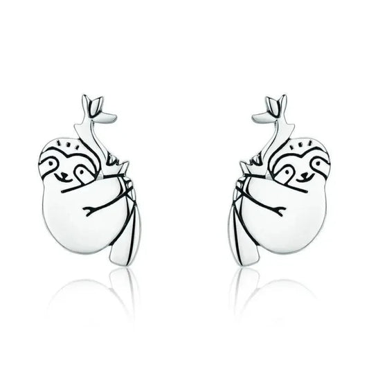 Adorable Sloth Stud Earrings in Sterling Silver - Cute Animal jewellery