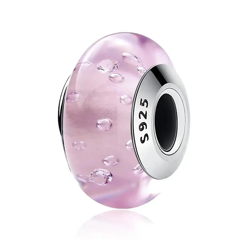 925 Sterling Silver Pink Flower Murano Glass Beads - DIY Bracelet Charms for a Festive Touch (SCZ001) - Scz025 - Bead