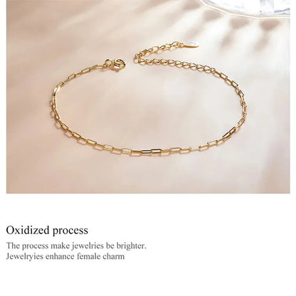 925 Sterling Silver Gold Cable Chain Bracelet | Hollow Link Women’s Fashion jewellery SCB221 - Bracelets