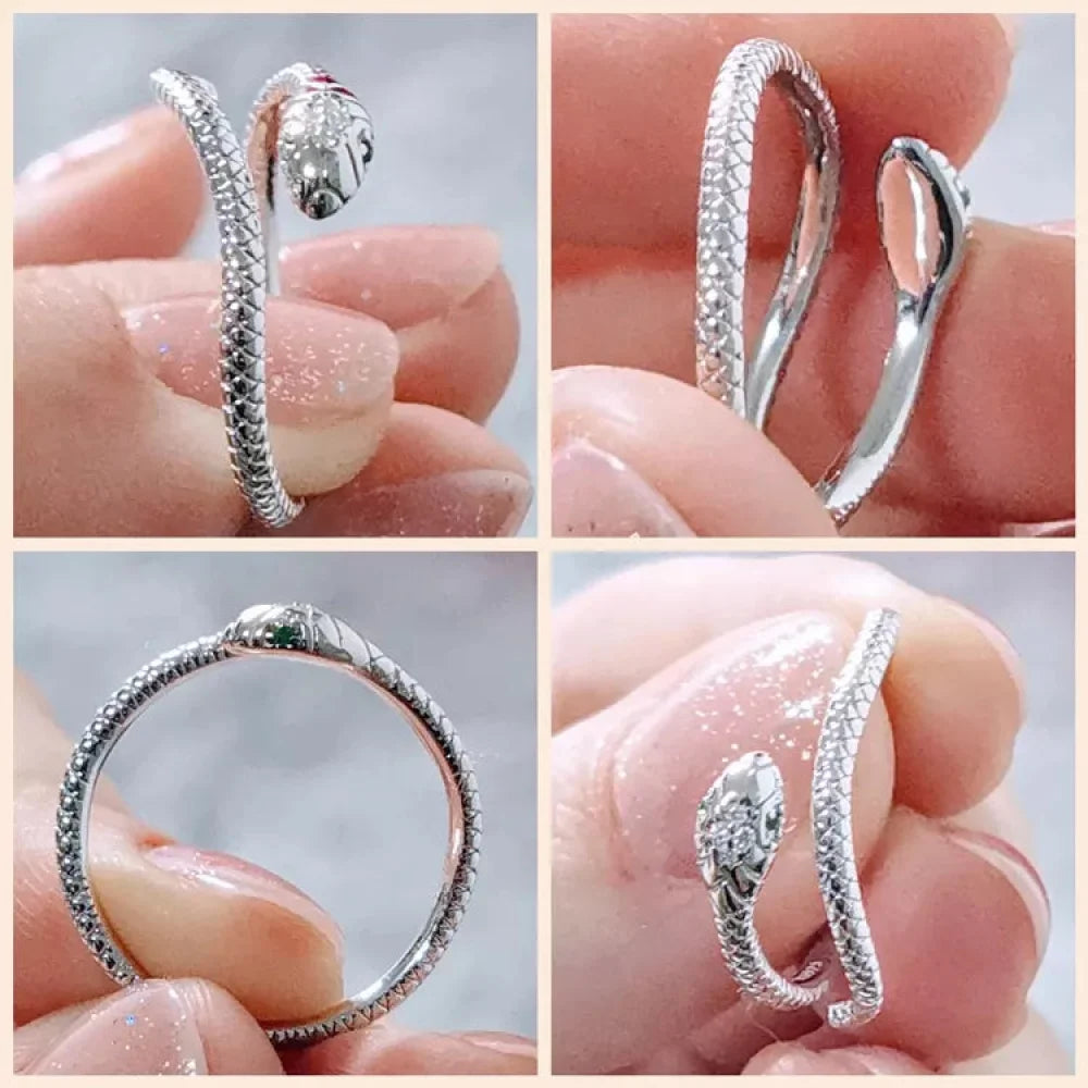 925 Sterling Silver Adjustable Snake Ring with Green Zircon - Fashion jewellery in 4 Colors - Rings