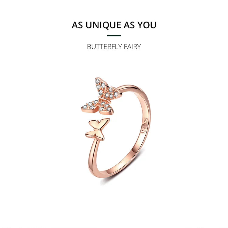 Dazzling Butterfly Sterling Silver Open Ring: A Symbol of Freedom - Rings