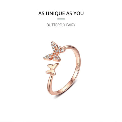 Dazzling Butterfly Sterling Silver Open Ring: A Symbol of Freedom - Rings