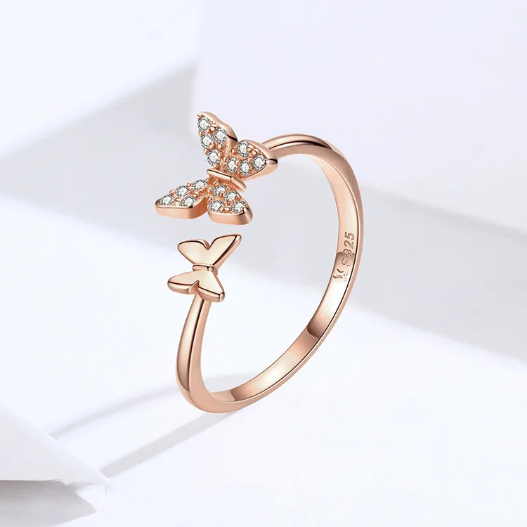 Dazzling Butterfly Sterling Silver Open Ring: A Symbol of Freedom - Rings