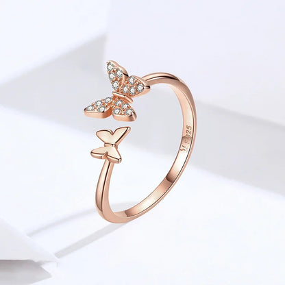 Dazzling Butterfly Sterling Silver Open Ring: A Symbol of Freedom - Rings