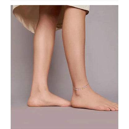925 Sterling Silver Enamel Heart Pendant Chain Anklet for Women | Summer Foot Bracelet jewellery - Anklets