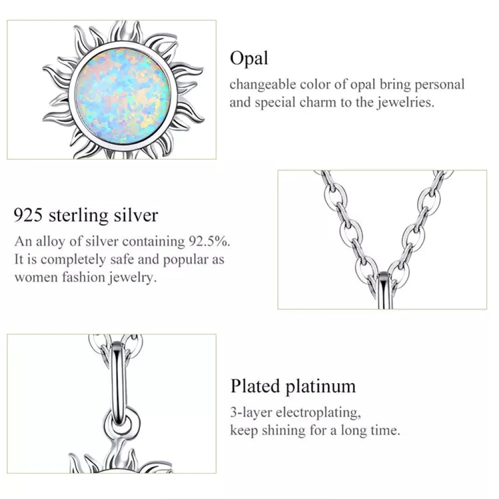 925 Sterling Silver White Opal Sun Pendant Necklace - Apollo Chain for Women - Necklaces