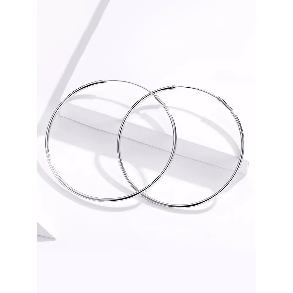 Stylish 925 Sterling Silver Large Hoop Earrings for Women - Trendy Circle Endless Huggie Big Hoops (30/40mm)