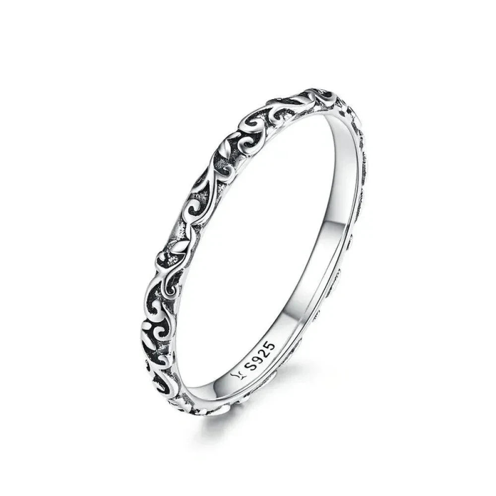 Vintage 925 Sterling Silver Embossed Pattern Ring - Elegant Fine jewellery for Women - Design 1 / 6 - Rings