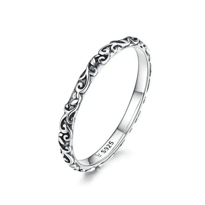 Vintage 925 Sterling Silver Embossed Pattern Ring - Elegant Fine jewellery for Women - Design 1 / 6 - Rings