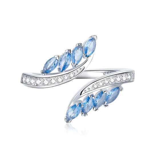 Adjustable Sterling Silver Willow Ring with Light Blue Cubic Zirconia - Rings