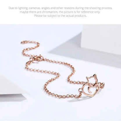 925 Sterling Silver Cat & Heart Link Chain Bracelets | Authentic jewellery Gift in 3 Colors