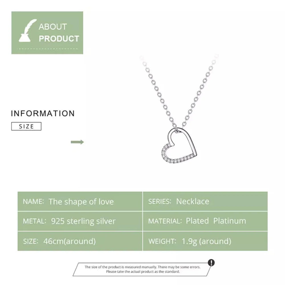 Genuine 925 Sterling Silver The Shape of Love Chain Necklace for Women - Fine jewellery 18.11’’ Collar - Necklaces
