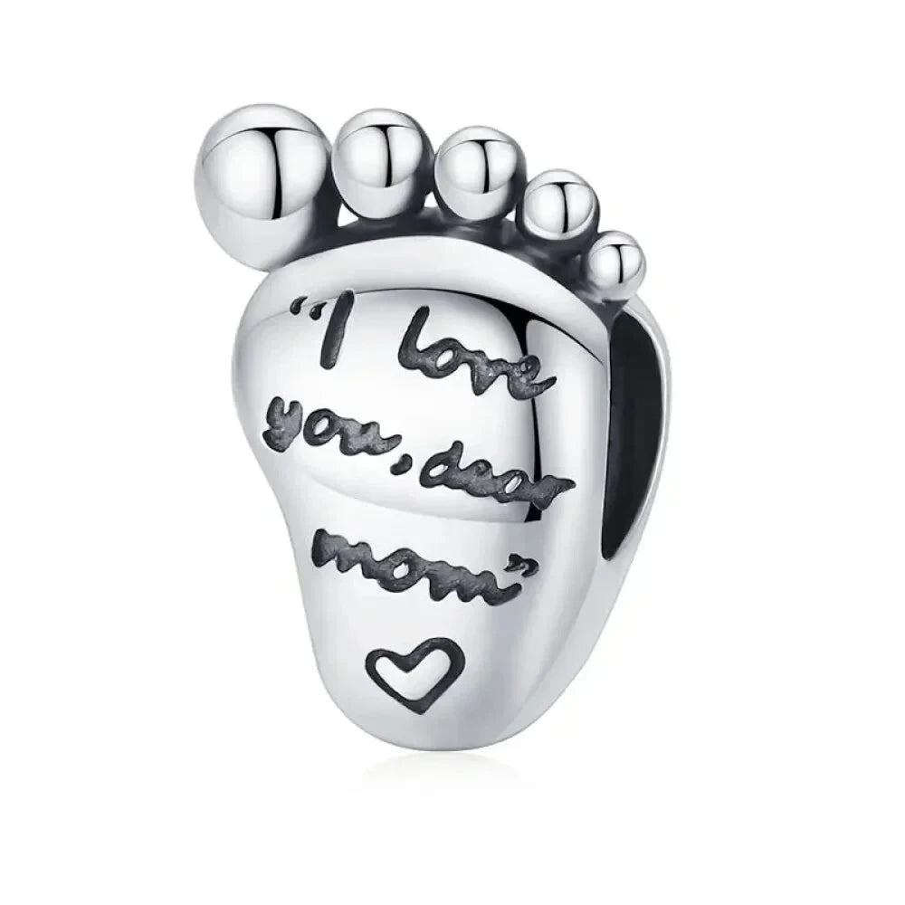 925 Sterling Silver Maternal Love Charm DIY - Touching Baby Feet Pendant for Bracelet - Scc1901 - Charms