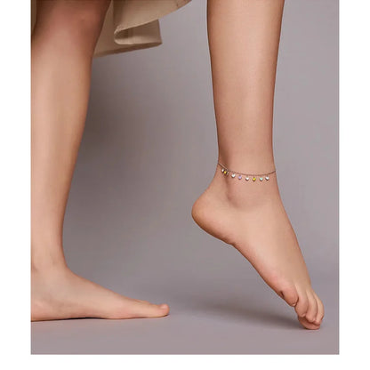 925 Sterling Silver Enamel Heart Pendant Chain Anklet for Women | Summer Foot Bracelet jewellery - Anklets