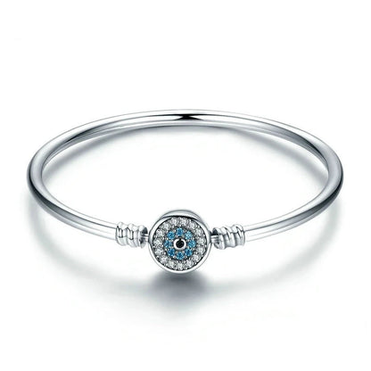 Protective Blue Evil Eye Sterling Silver Bracelet Bangle - Bracelets