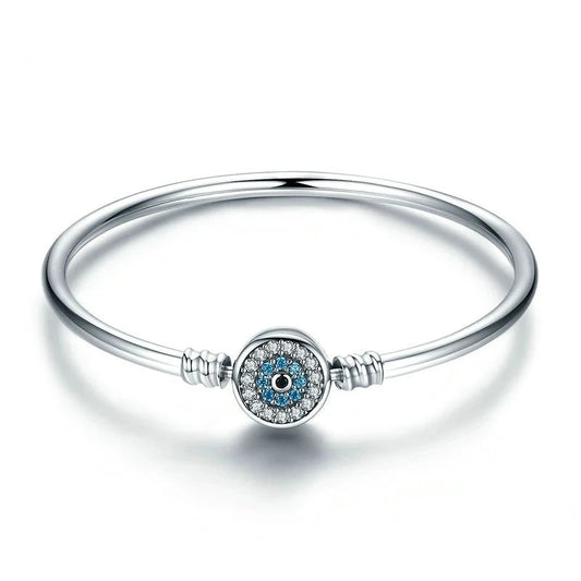 Protective Blue Evil Eye Sterling Silver Bracelet Bangle - Bracelets