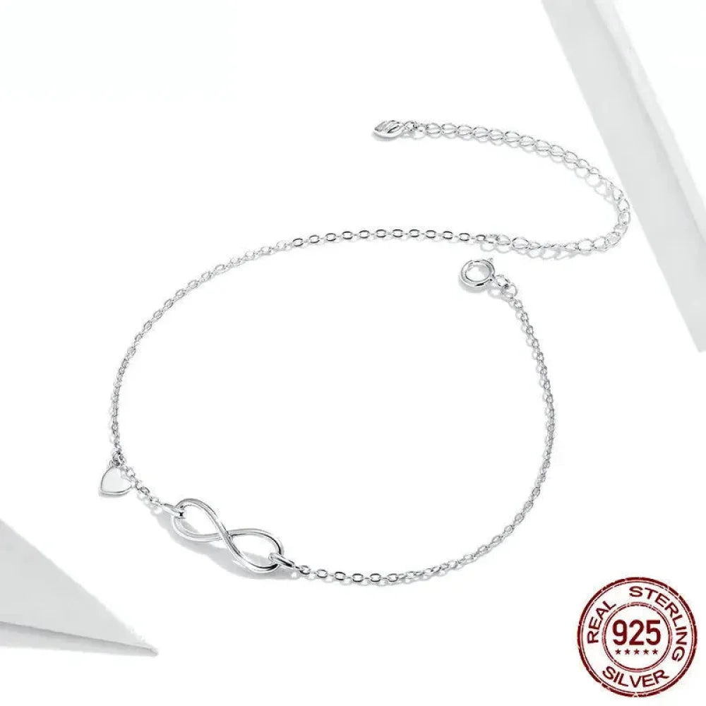 Elegant 925 Sterling Silver Infinity Chain Anklet - Trendy Summer Foot jewellery - Anklets