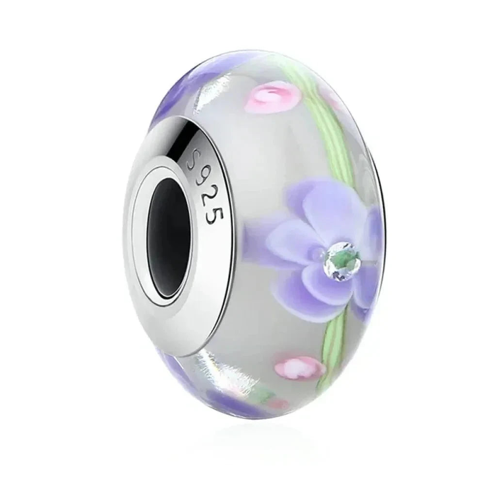 925 Sterling Silver Pink Flower Murano Glass Beads - DIY Bracelet Charms for a Festive Touch (SCZ001) - Scz019 - Bead