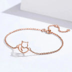 925 Sterling Silver Cat & Heart Link Chain Bracelets | Authentic Jewelry Gift In 3 Colors