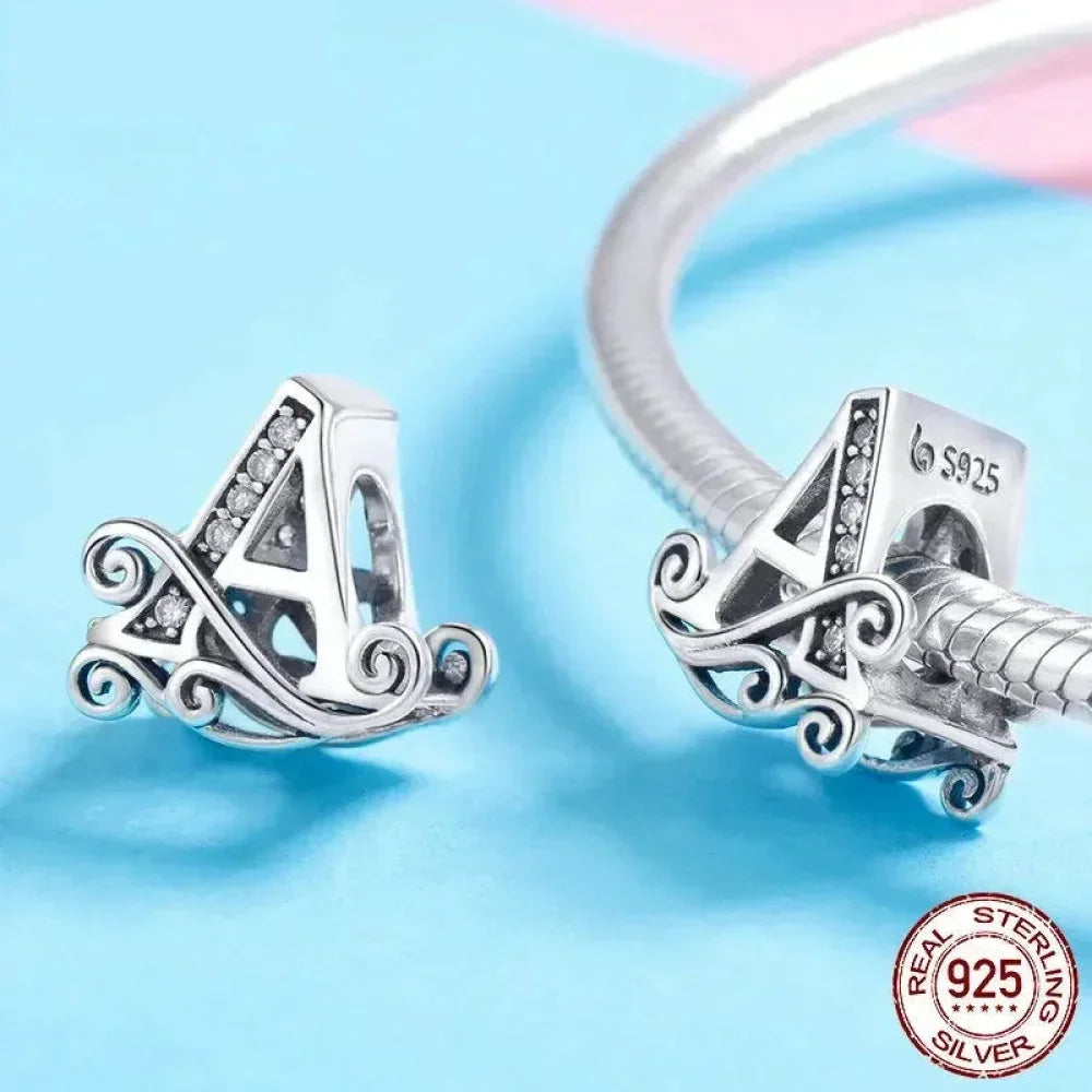 Chic 925 Sterling Silver Cz Alphabet Beads For Charm Bracelet Vintage A To Z Letter Charms (Bsc030)