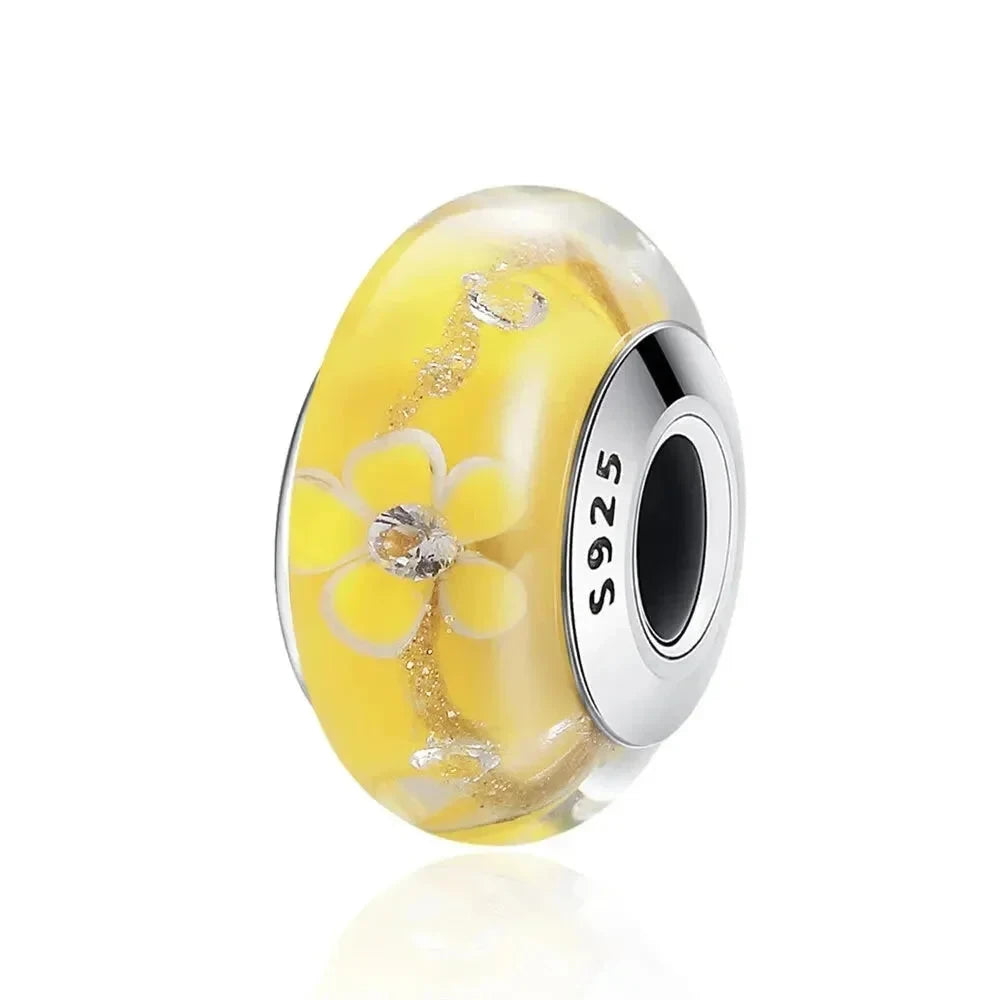 925 Sterling Silver Pink Flower Murano Glass Beads - DIY Bracelet Charms for a Festive Touch (SCZ001) - Scz052 - Bead