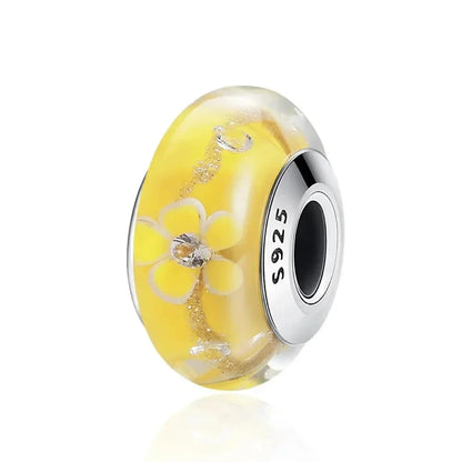 925 Sterling Silver Pink Flower Murano Glass Beads - DIY Bracelet Charms for a Festive Touch (SCZ001) - Scz052 - Bead