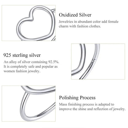 Exquisite 925 Sterling Silver Heart Rings for Women - Romantic Statement jewellery