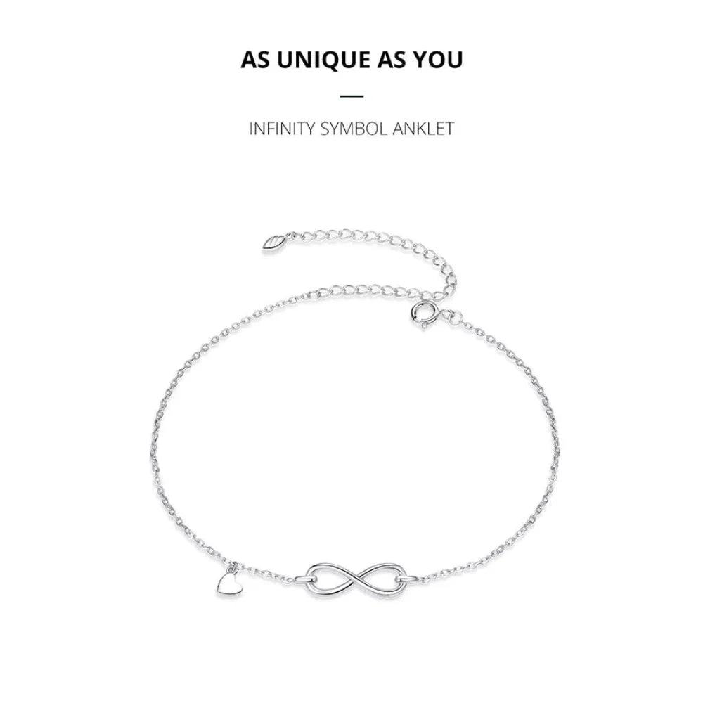 Elegant 925 Sterling Silver Infinity Chain Anklet - Trendy Summer Foot jewellery - Anklets