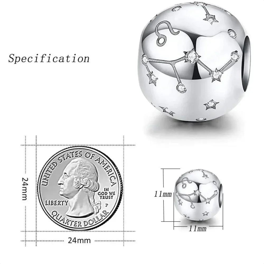 Vintage 925 Sterling Silver Twelve Constellations Star Sign Zodiac Beads Charms For Diy Bracelet Necklace