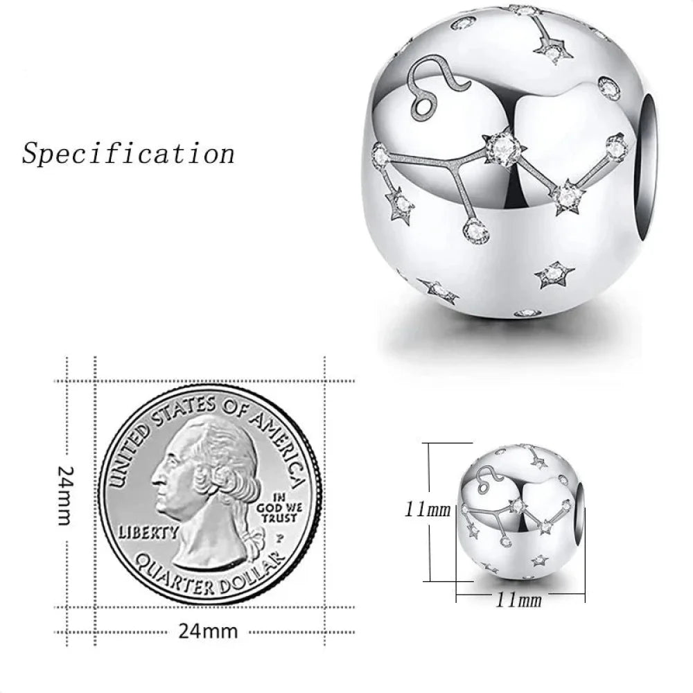 Vintage 925 Sterling Silver Twelve Constellations Star Sign Zodiac Beads Charms for DIY Bracelet Necklace