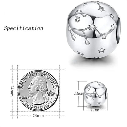 Vintage 925 Sterling Silver Twelve Constellations Star Sign Zodiac Beads Charms for DIY Bracelet Necklace