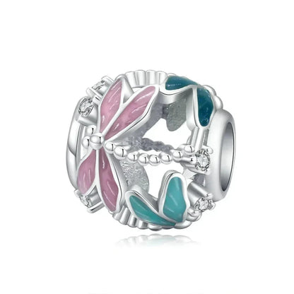 925 Sterling Silver Colorful Birds Flowers Leaves CZ Pendant - jewellery Charm for Bracelets and Necklaces - Bsc198