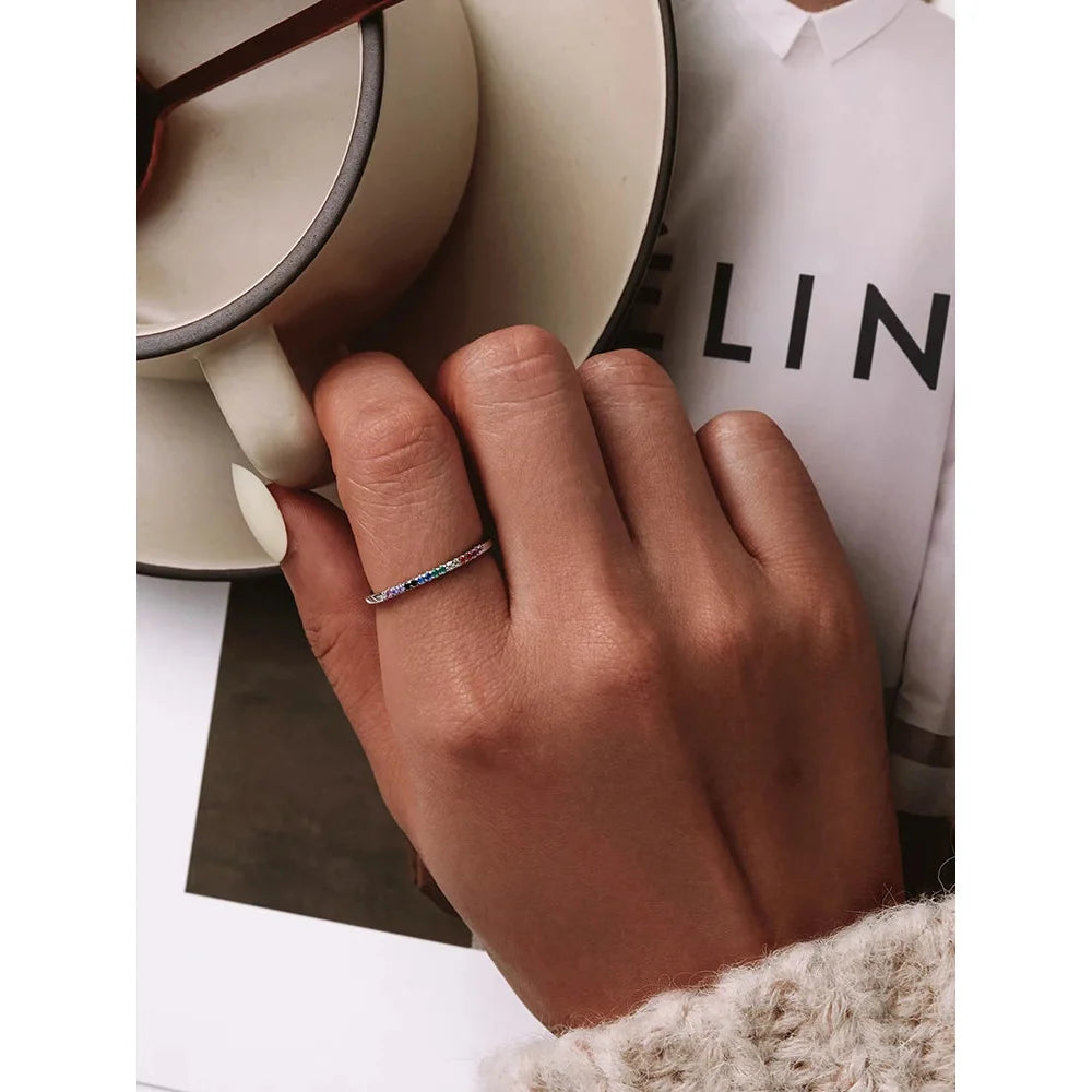 925 Sterling Silver CZ Simulated Diamond Stackable Ring Platinum Plated Eternity Bands for Women - Rings