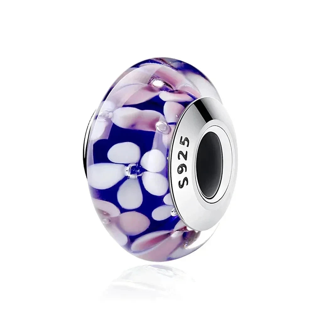 925 Sterling Silver Pink Flower Murano Glass Beads - DIY Bracelet Charms for a Festive Touch (SCZ001) - Scz047 - Bead