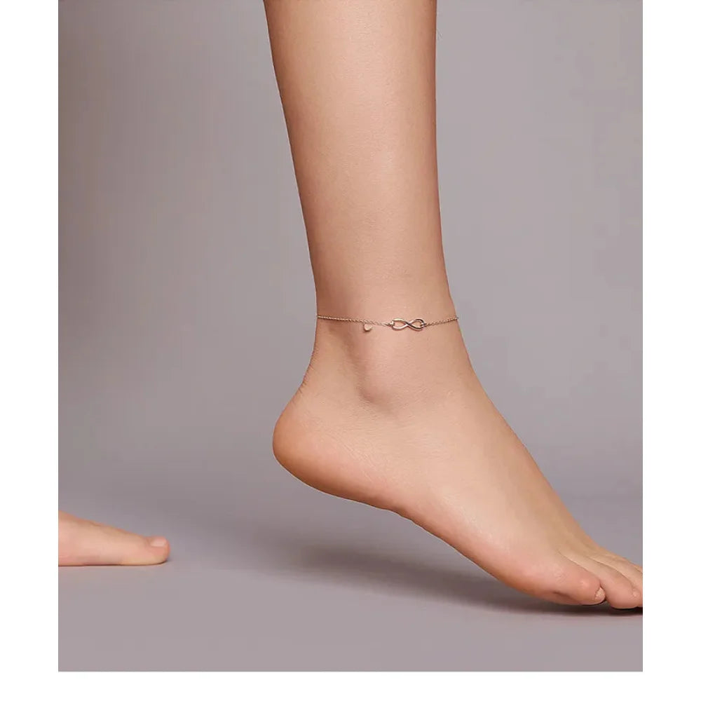 Elegant 925 Sterling Silver Infinity Chain Anklet - Trendy Summer Foot jewellery - Anklets
