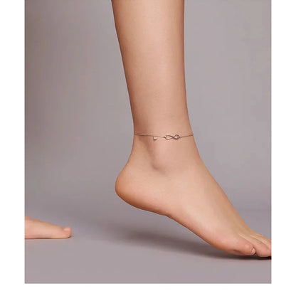 Elegant 925 Sterling Silver Infinity Chain Anklet - Trendy Summer Foot jewellery - Anklets
