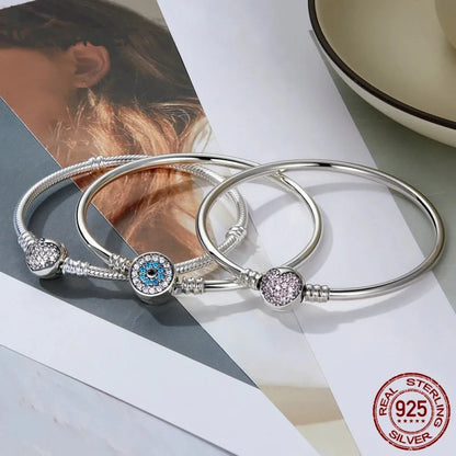 925 Sterling Silver Snake Chain Bangle & Bracelet Pave Setting CZ for Women Pendant Charm Bead DIY Luxury jewellery
