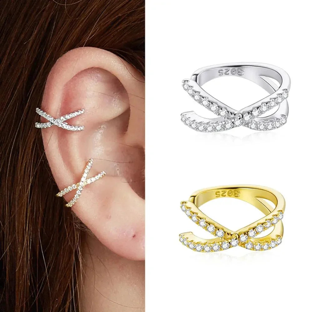 925 Sterling Silver Ear Cuff - Elegant Gold Color Clip Earrings for Women